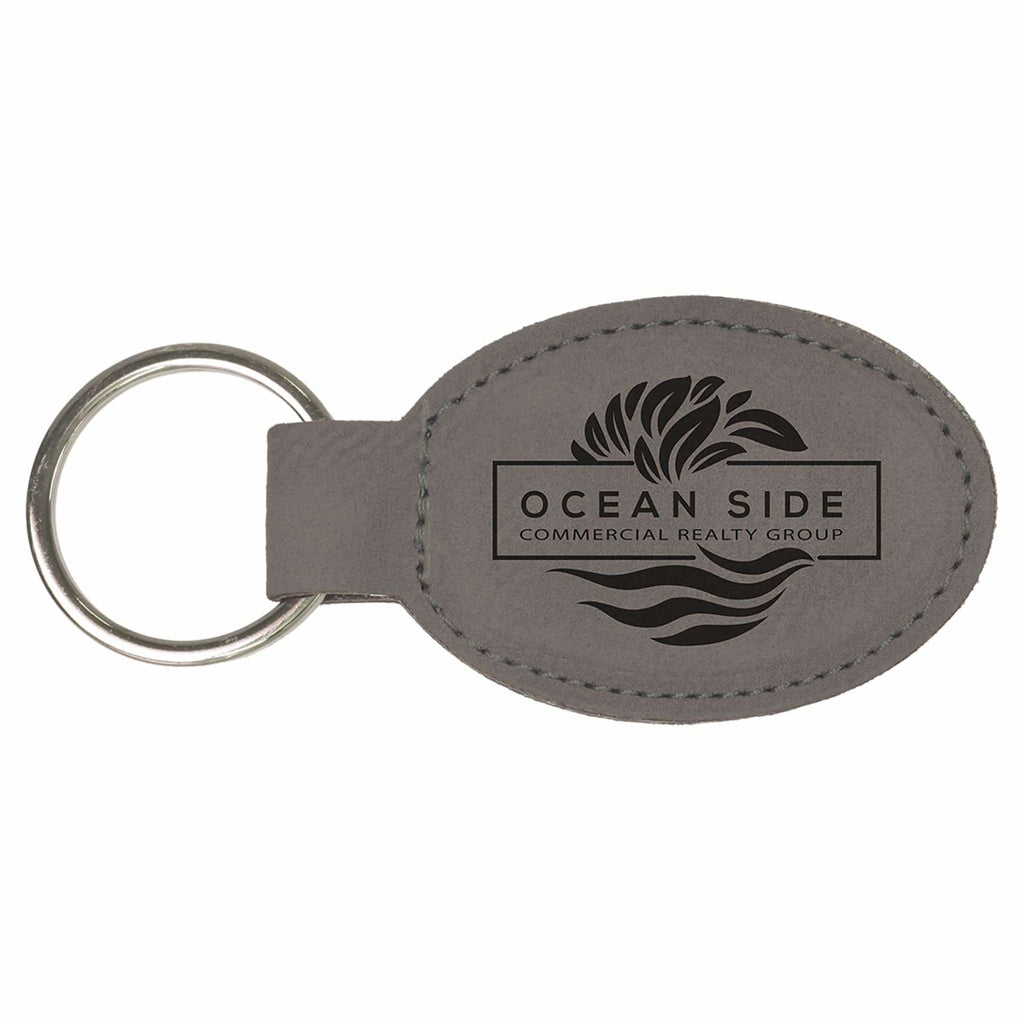 Vegan Leather Keychain - Gray / Oval - Office Gifts