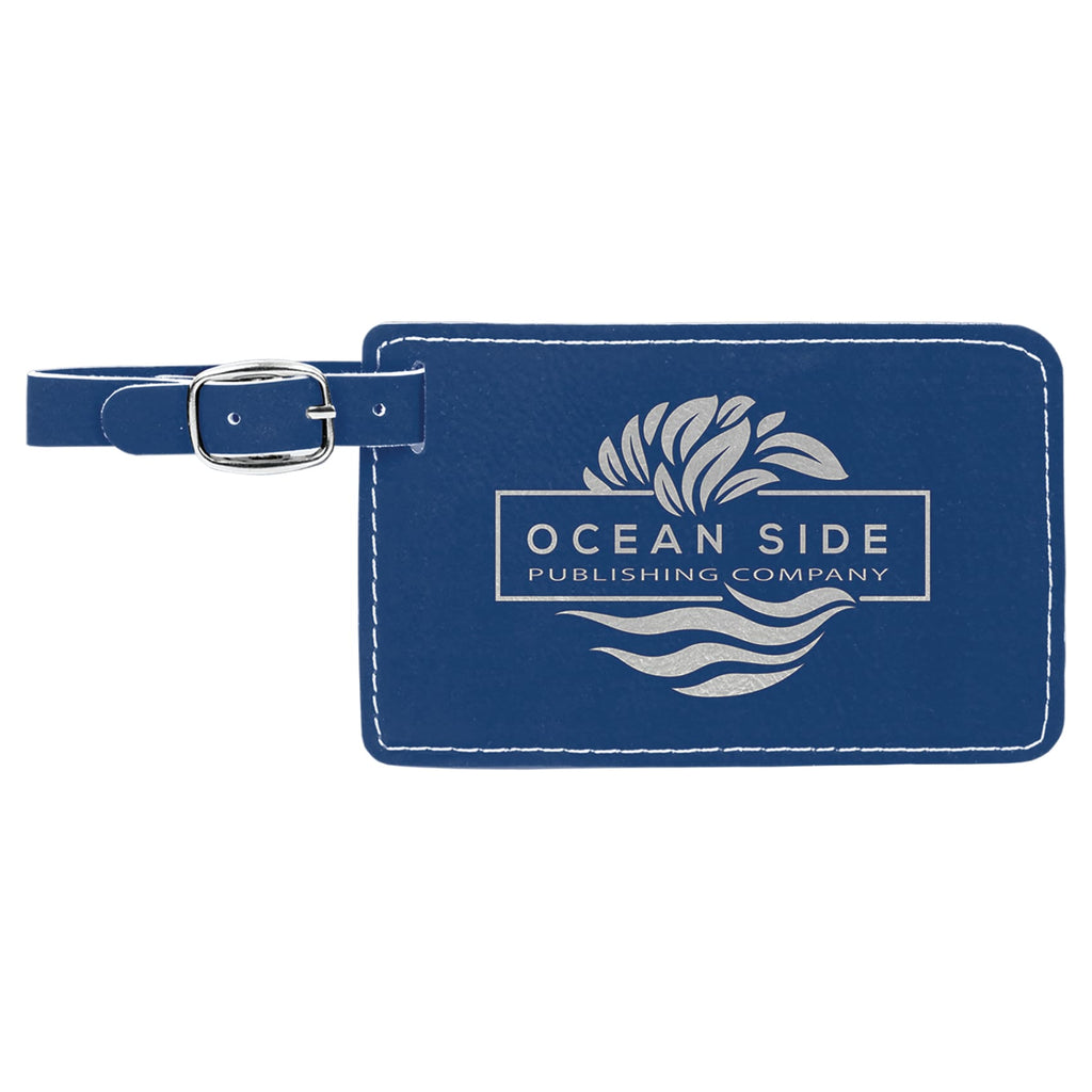 Vegan Leather Luggage Tag - Blue | Silver - Bags