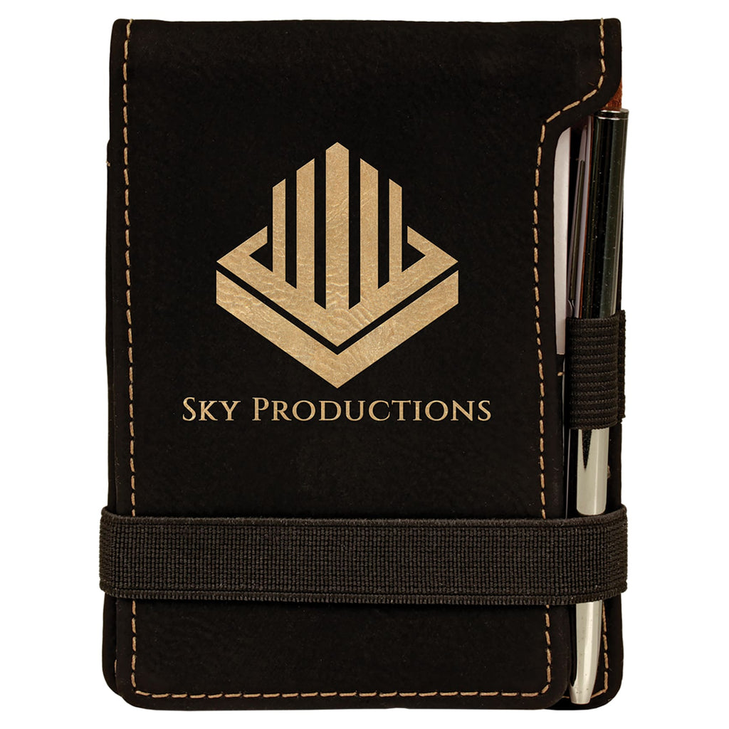 Vegan Leather Mini Notepad with Pen - Black | Gold - Office Gifts