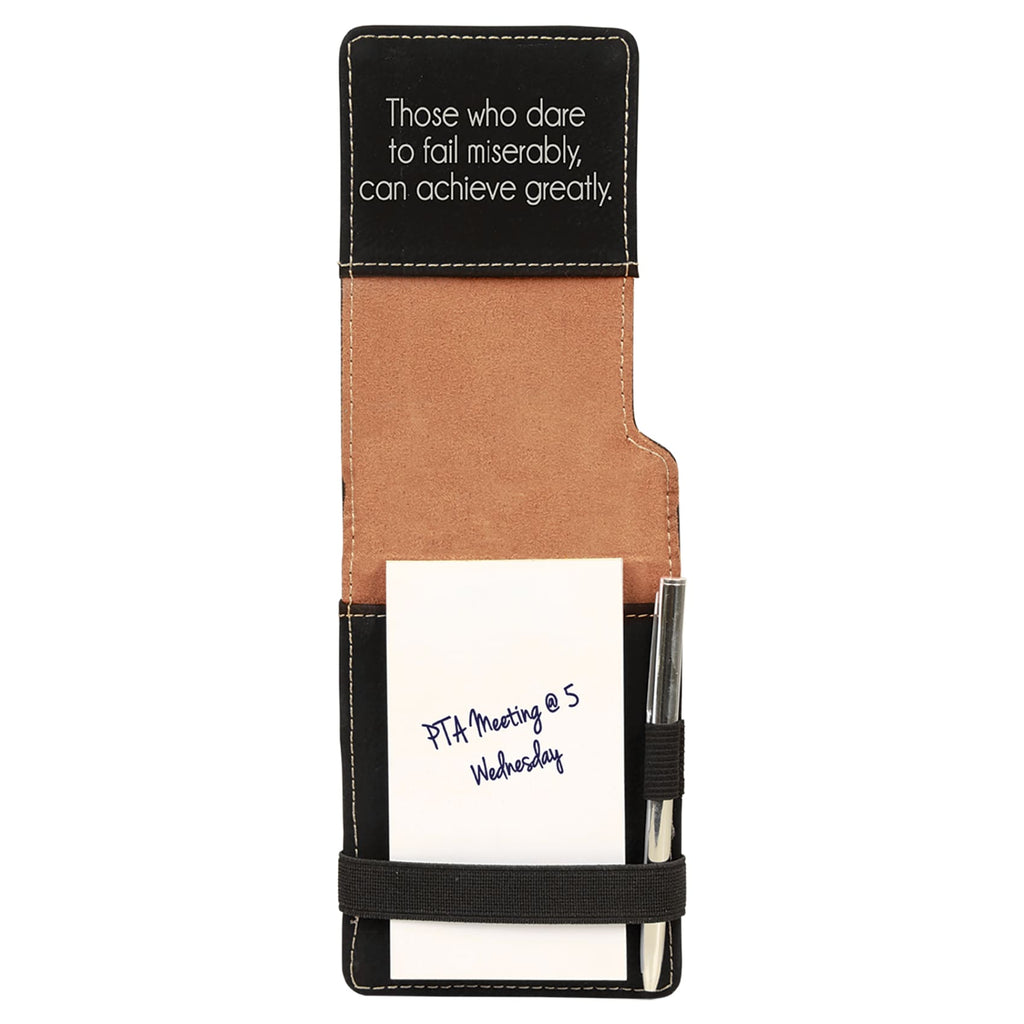 Vegan Leather Mini Notepad with Pen - Black | Silver - Office Gifts