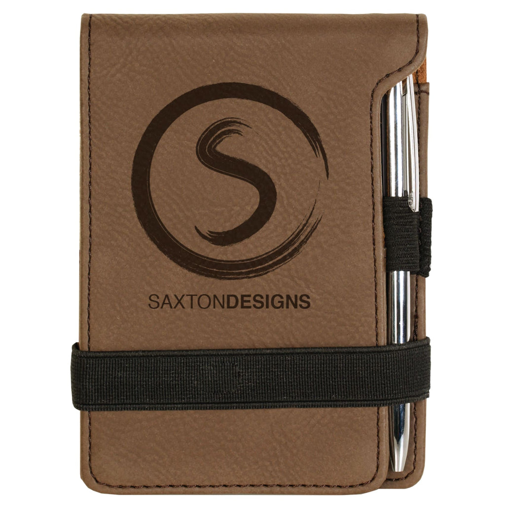 Vegan Leather Mini Notepad with Pen - Dark Brown - Office Gifts