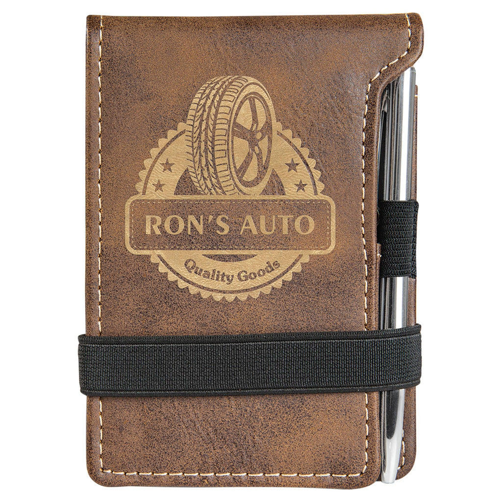 Vegan Leather Mini Notepad with Pen - Rustic | Gold - Office Gifts