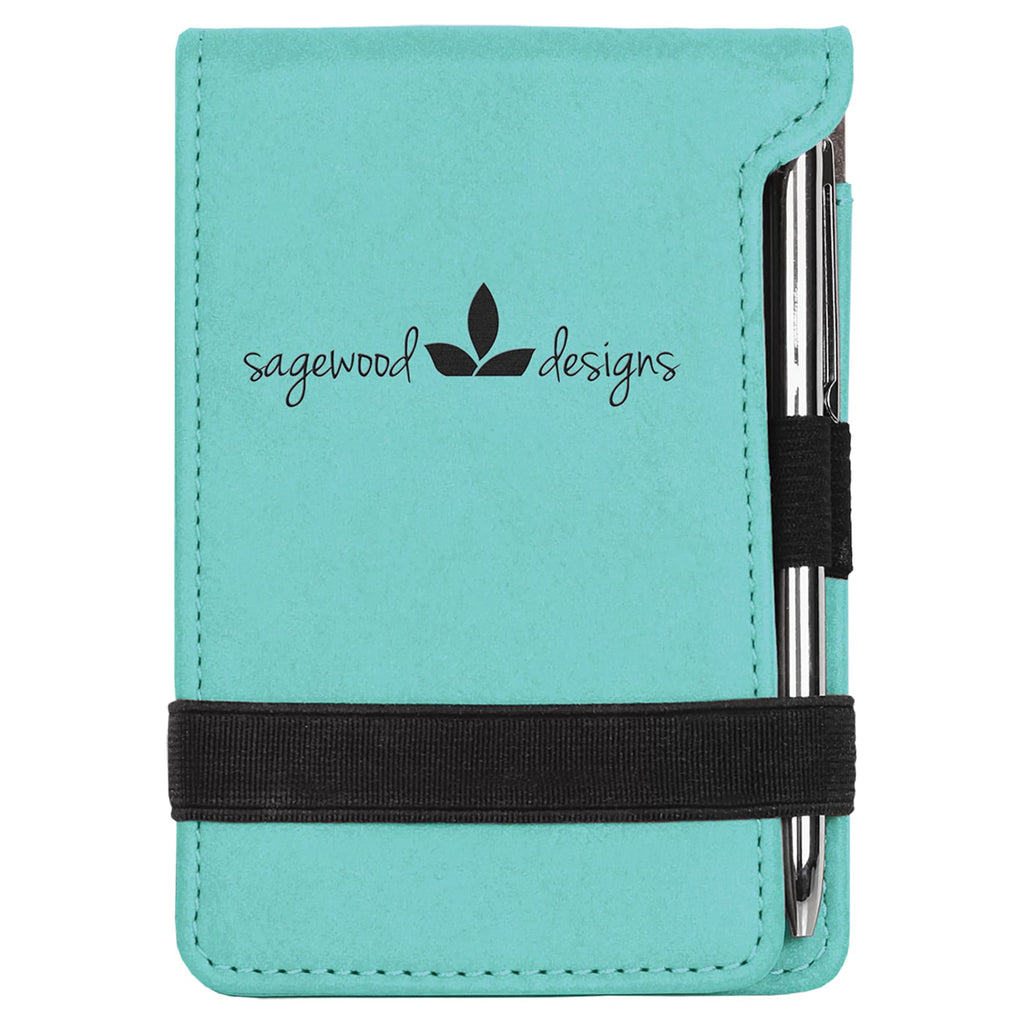 Vegan Leather Mini Notepad with Pen - Teal - Office Gifts