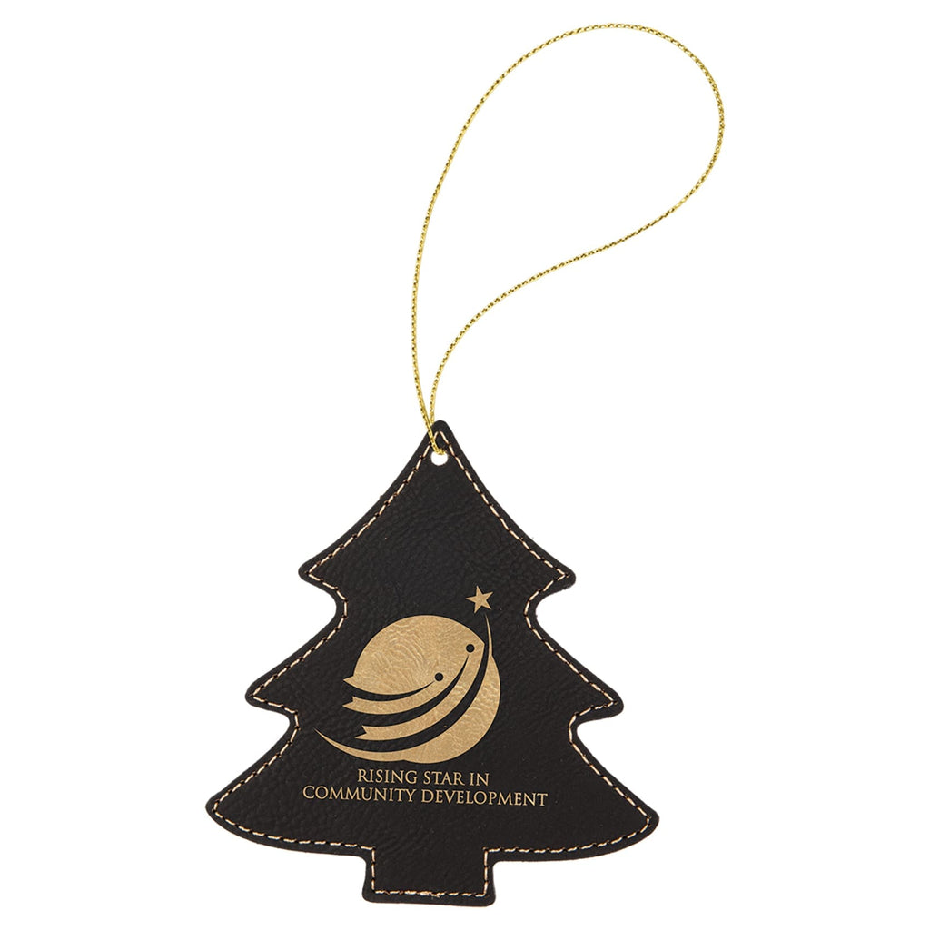 Vegan Leather Ornament - Multiple Shapes - Tree / Black | Gold - Home Gifts