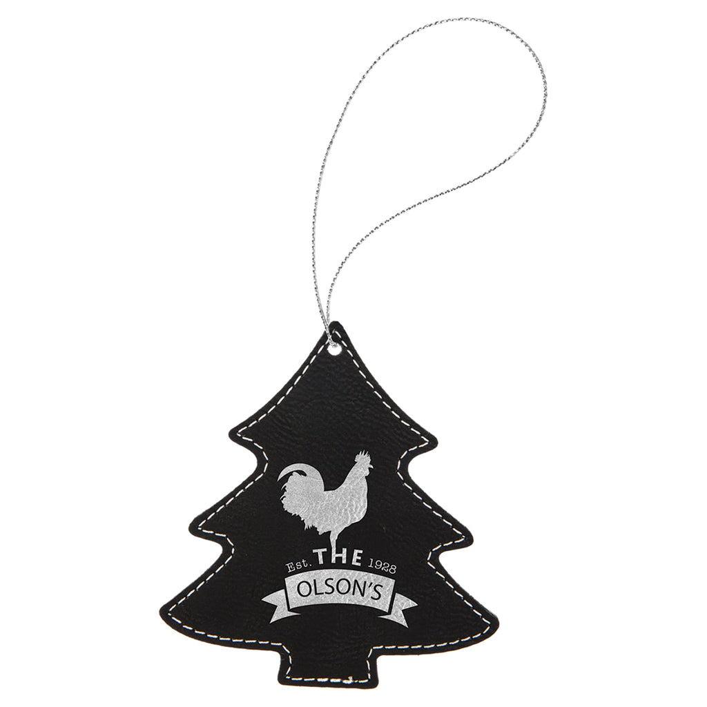 Vegan Leather Ornament - Multiple Shapes - Tree / Black | Silver - Home Gifts
