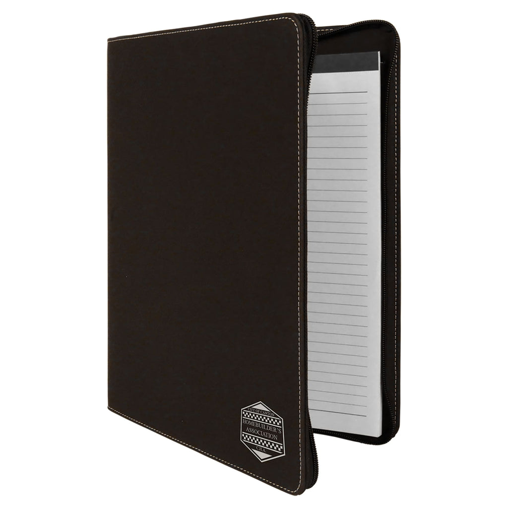 Vegan Leather Portfolio with Zipper - Black | Silver - Office Gifts