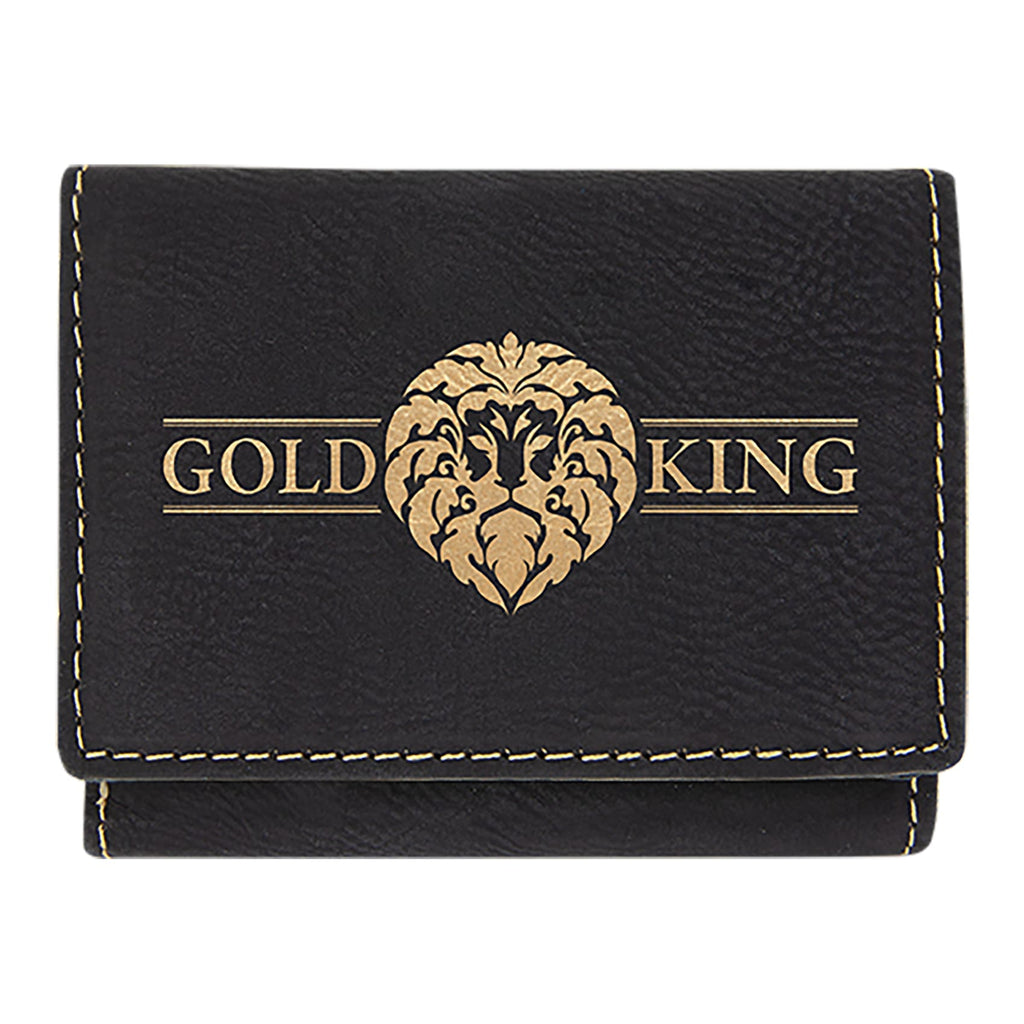 Vegan Leather Trifold Wallet - Black | Gold - Bags & Apparel