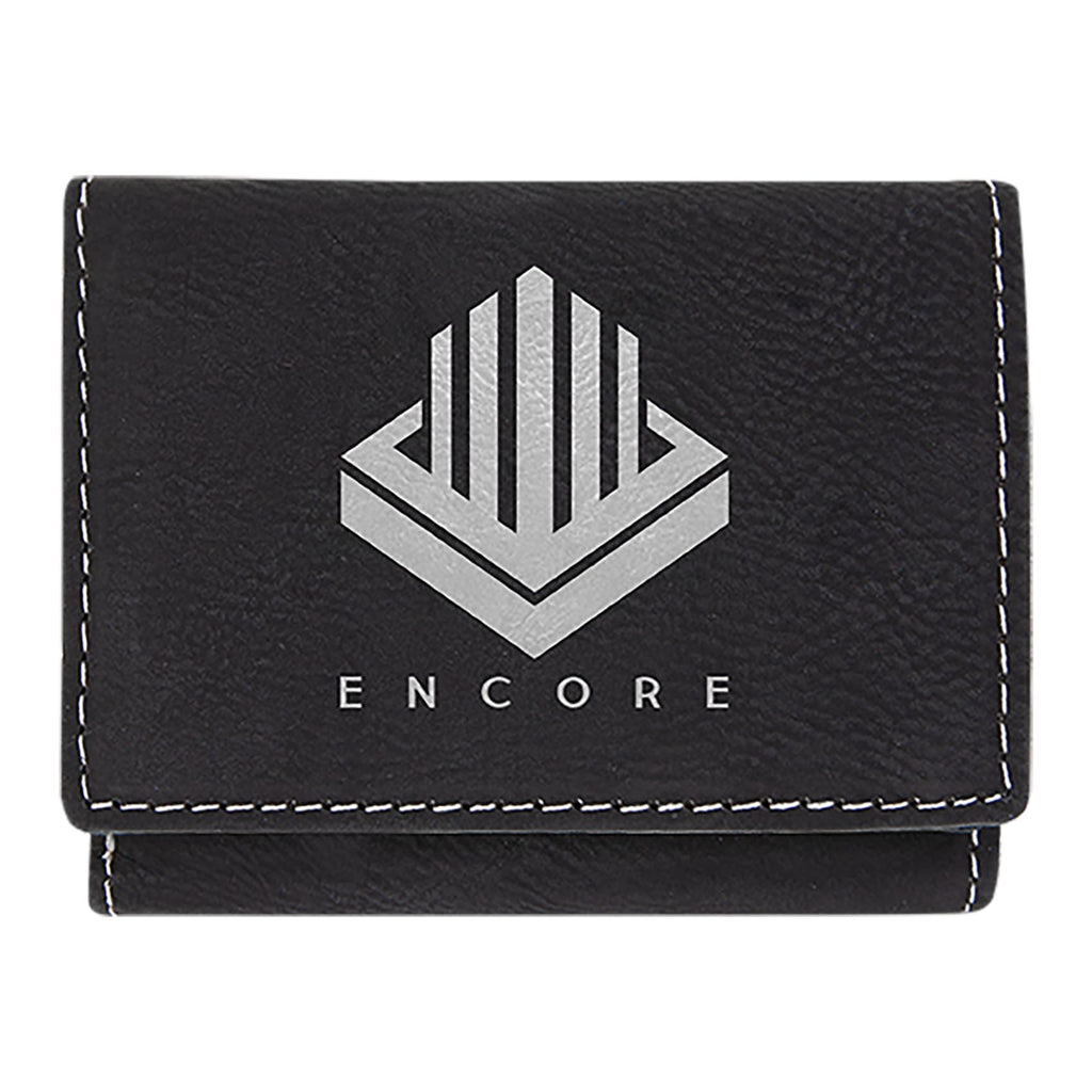 Vegan Leather Trifold Wallet - Black | Silver - Bags & Apparel